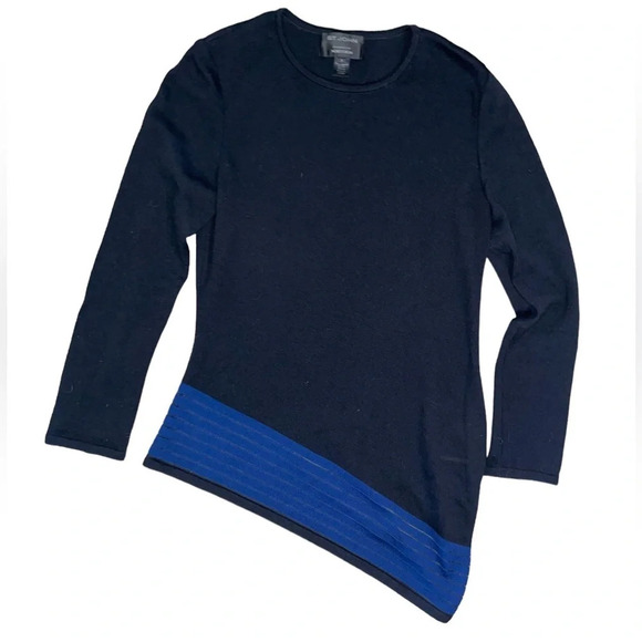 St John For Nordstrom Wool Sweater Asymmetrical Caviar/Marine Size Small Preppy - Picture 6 of 6